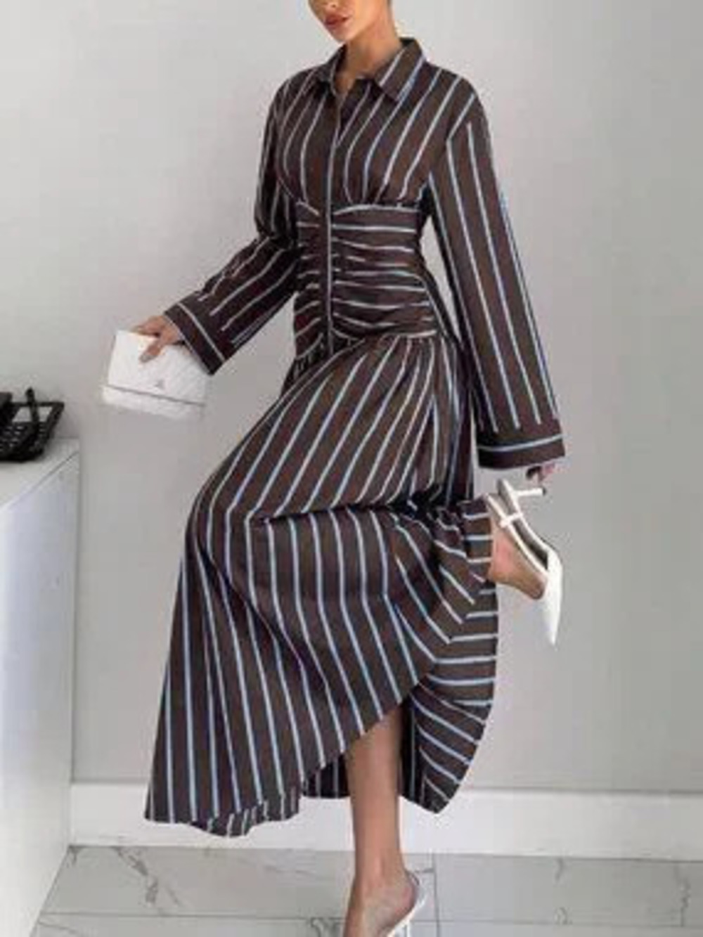 ZARA Multicolor Casual Women's Striped Colorblock Long Dress